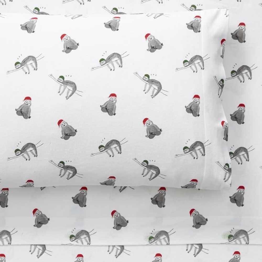 Pottery Barn PB Teen Sloths Organic Flannel Flat Twin Sheet